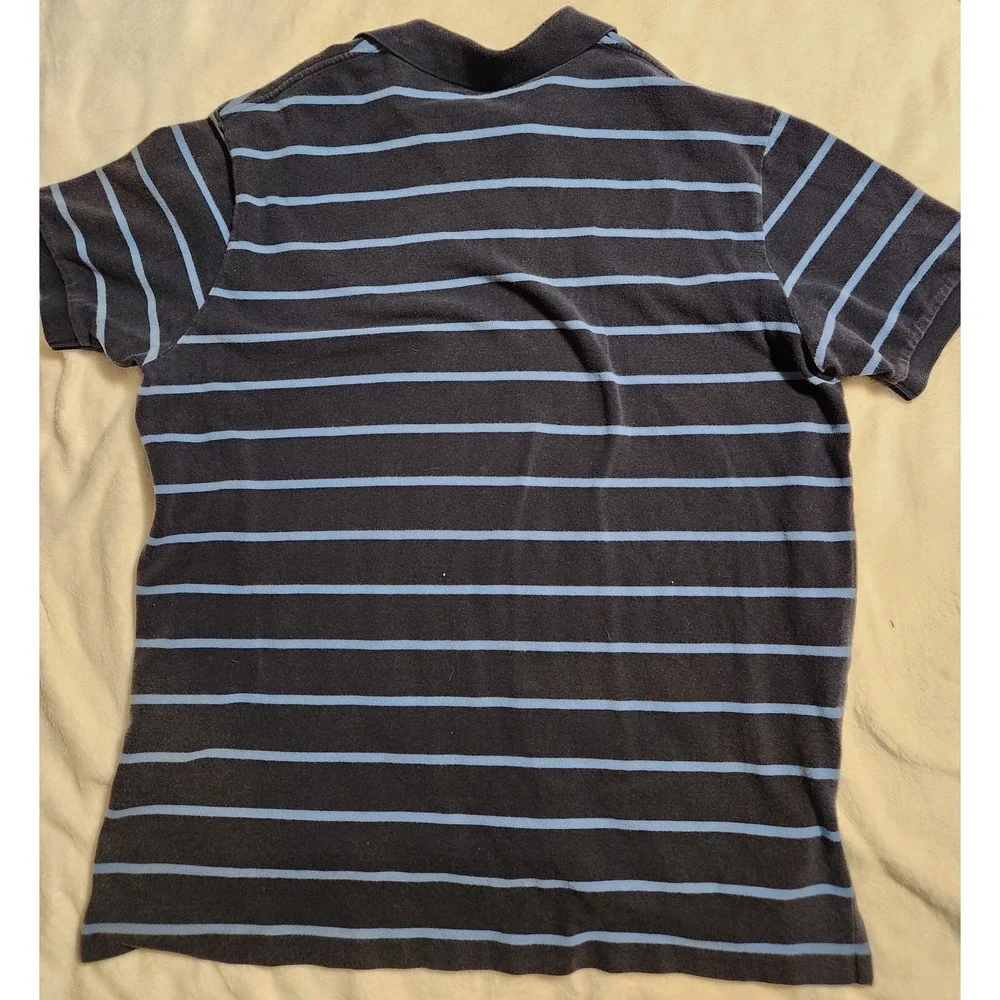VINTAGE Polo Ralph Lauren Polo Golf Shirt Men 2XL XXL Blue Stripe 100% Cotton